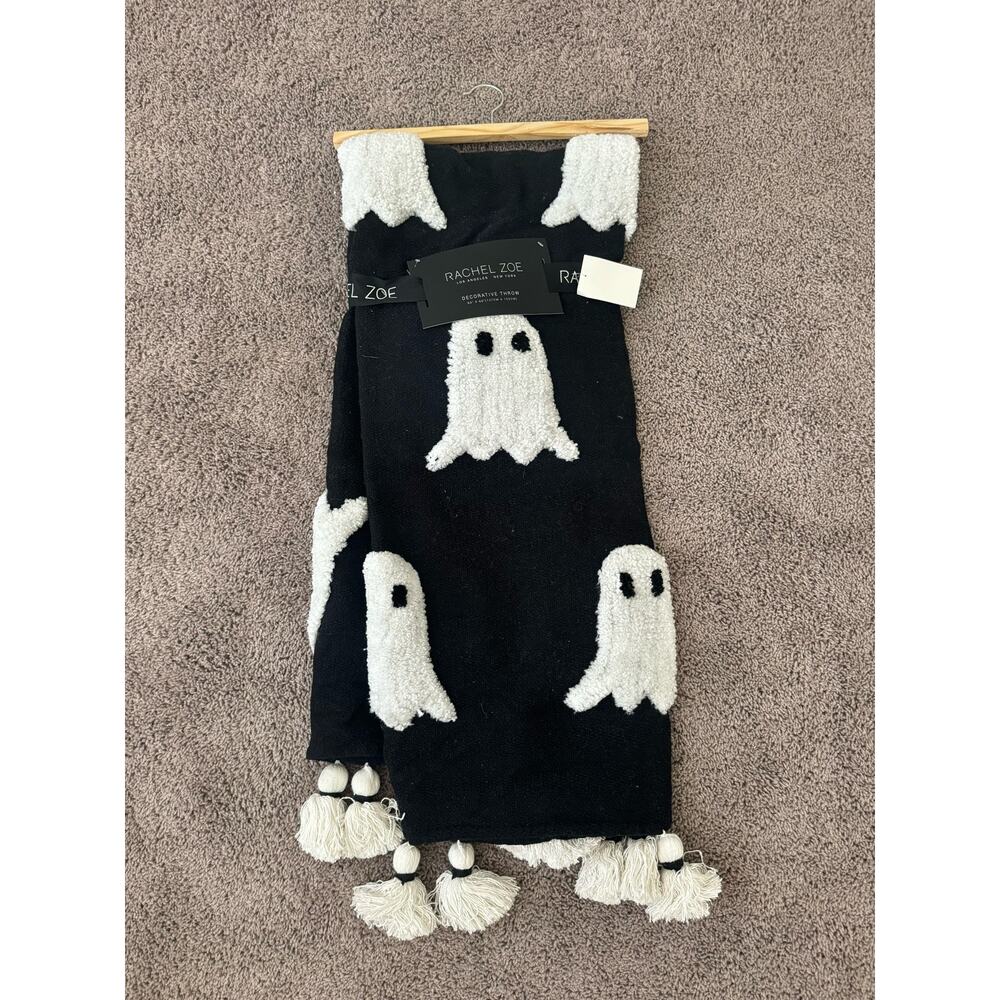 NWT Rachel Zoe Ghost Decorative Throw Blanket Black